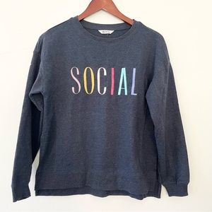 Wildfox Embroidered Social Navy Blue Sweatshirt w Rainbow Colors No Tag Small